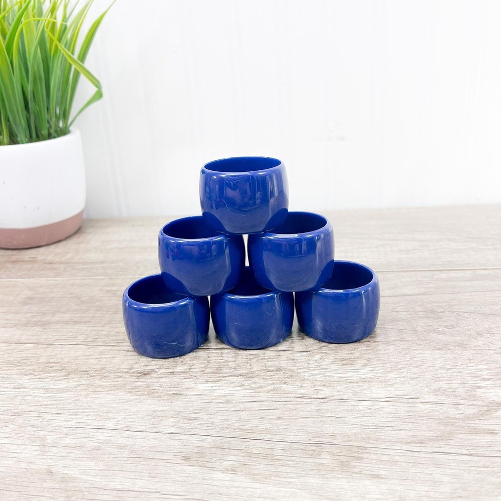 Vintage Blue Napkin Rings - Retro Set of 6